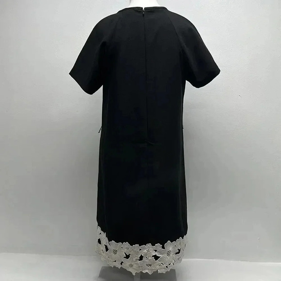 Kate Spade Dress Floral Lace Trim Crepe Short Sleeve Mini Black White Size 4 - Picture 7 of 11